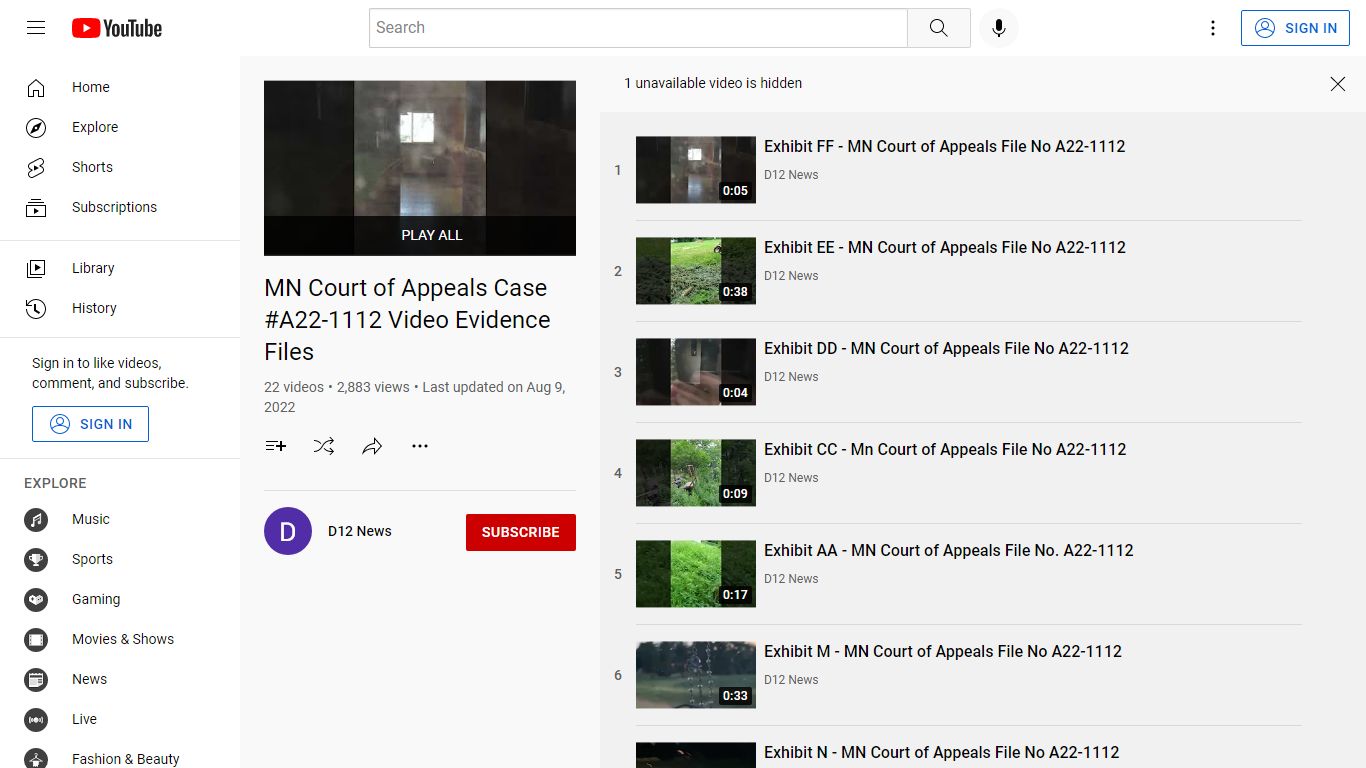 MN Court of Appeals Case #A22-1112 Video Evidence Files